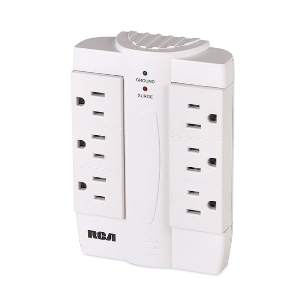 Six Outlet Swivel Surge Protector, 6 Outlets, 1200 Joules, White